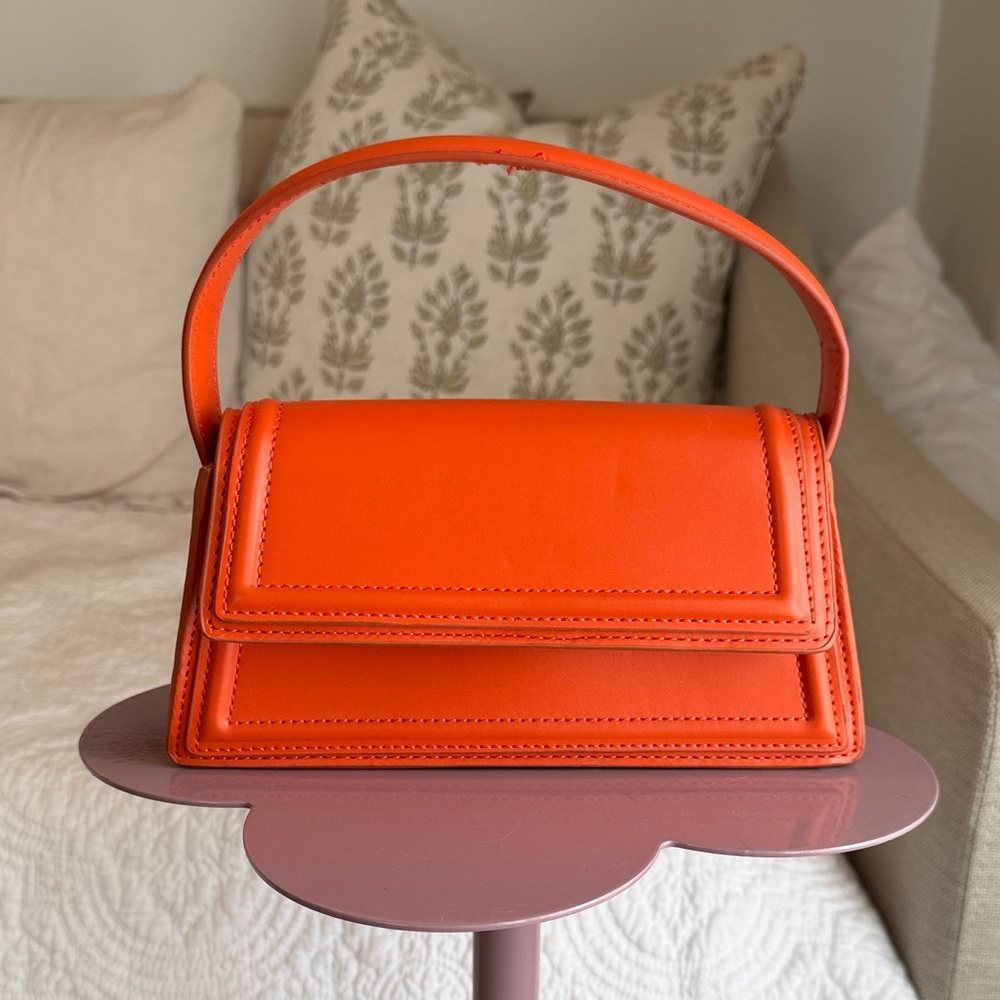 Zara Orange Structured Leather Top-Handle Shoulder Bag